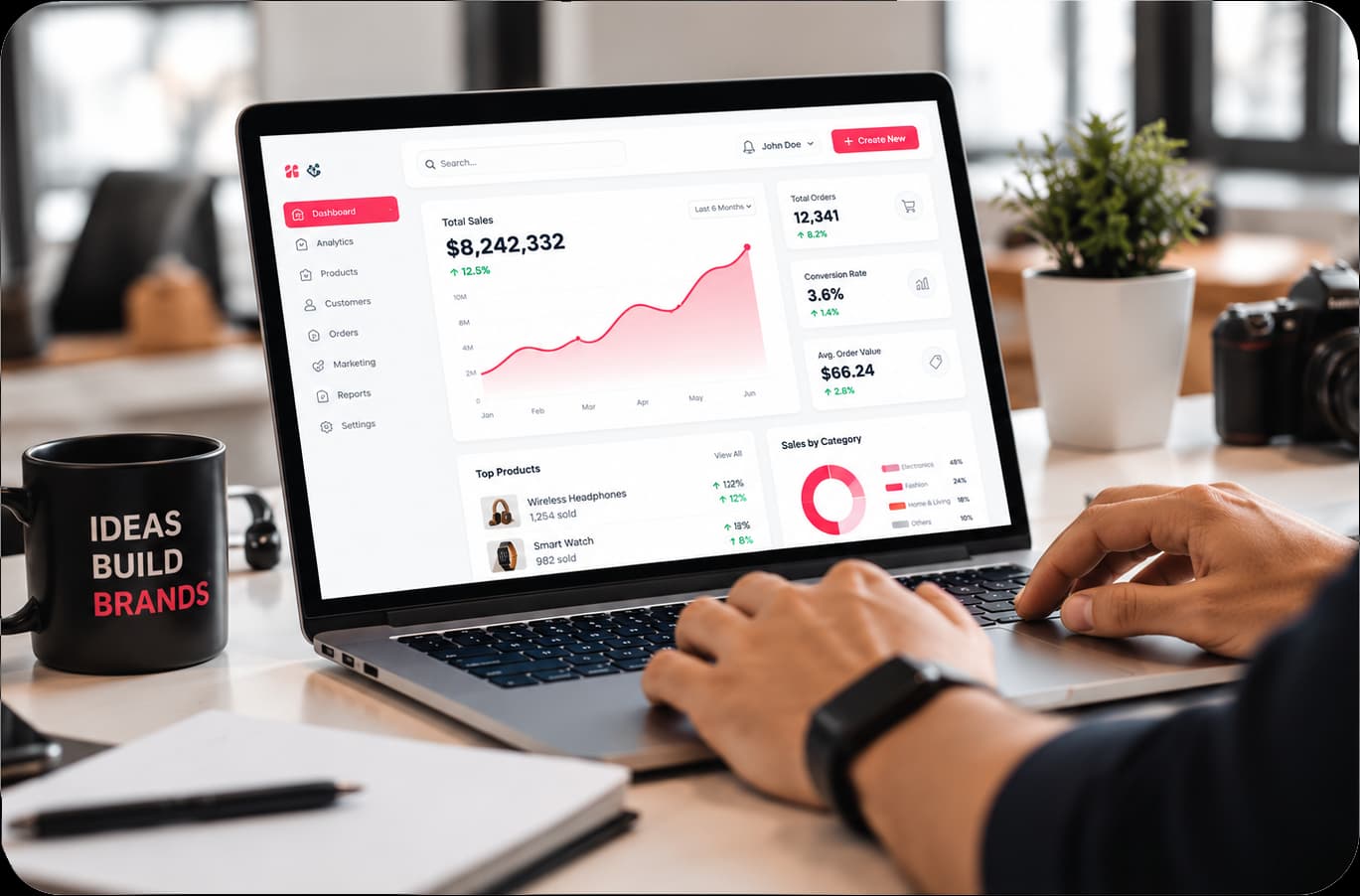 Laptop displaying a digital marketing sales and analytics dashboard